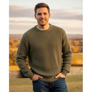 Lord & Taylor Sweater Men's M Lambswool Crew Neck Green Preppy Grandpa Pullover